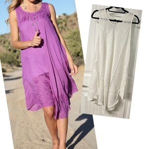 White Semisheer Embroidered Scoop Neck Dress, O/S